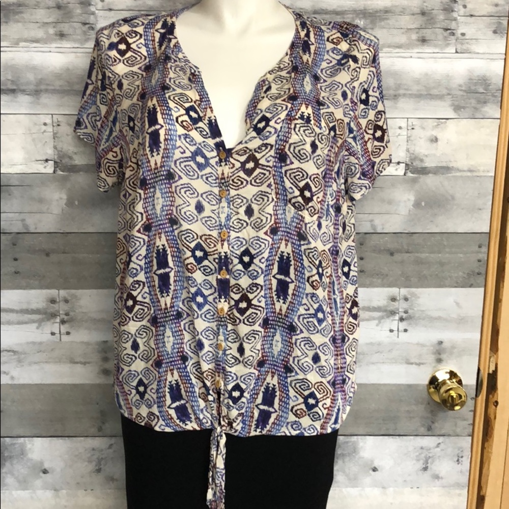 Lucky Brand Plus Size Short Sleeve Bottom Tie Top (2XL)